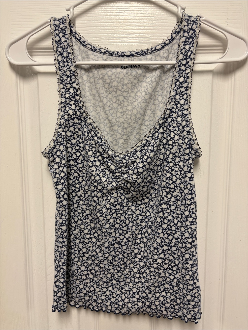 Old Navy Navy and White Floral Cowl Neck Tank